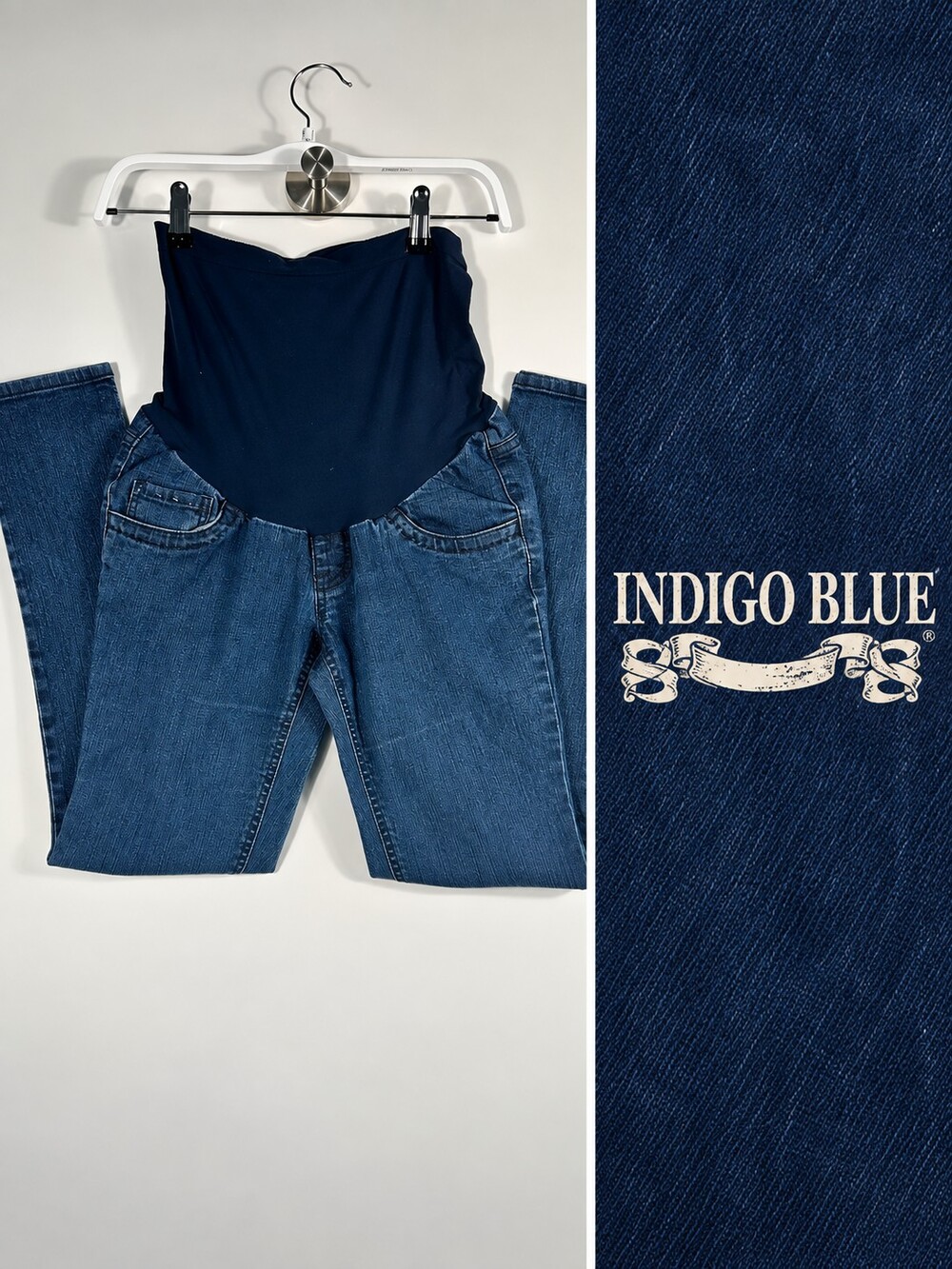 Indigo Blue Secret Fit Belly Maternity Jeans Small Straight Leg Medium Wash